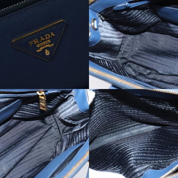 PRADA Hand Bag Safiano leather 2way Blue Gold Auth 125760 - Picture 14 of 14